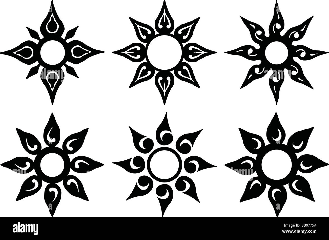 Tribal Sun Designs - symboles solaires abstraits et Art décoratif Illustration de Vecteur