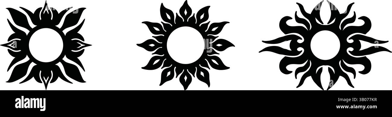 Tribal Sun Designs - symboles solaires abstraits et Art décoratif Illustration de Vecteur