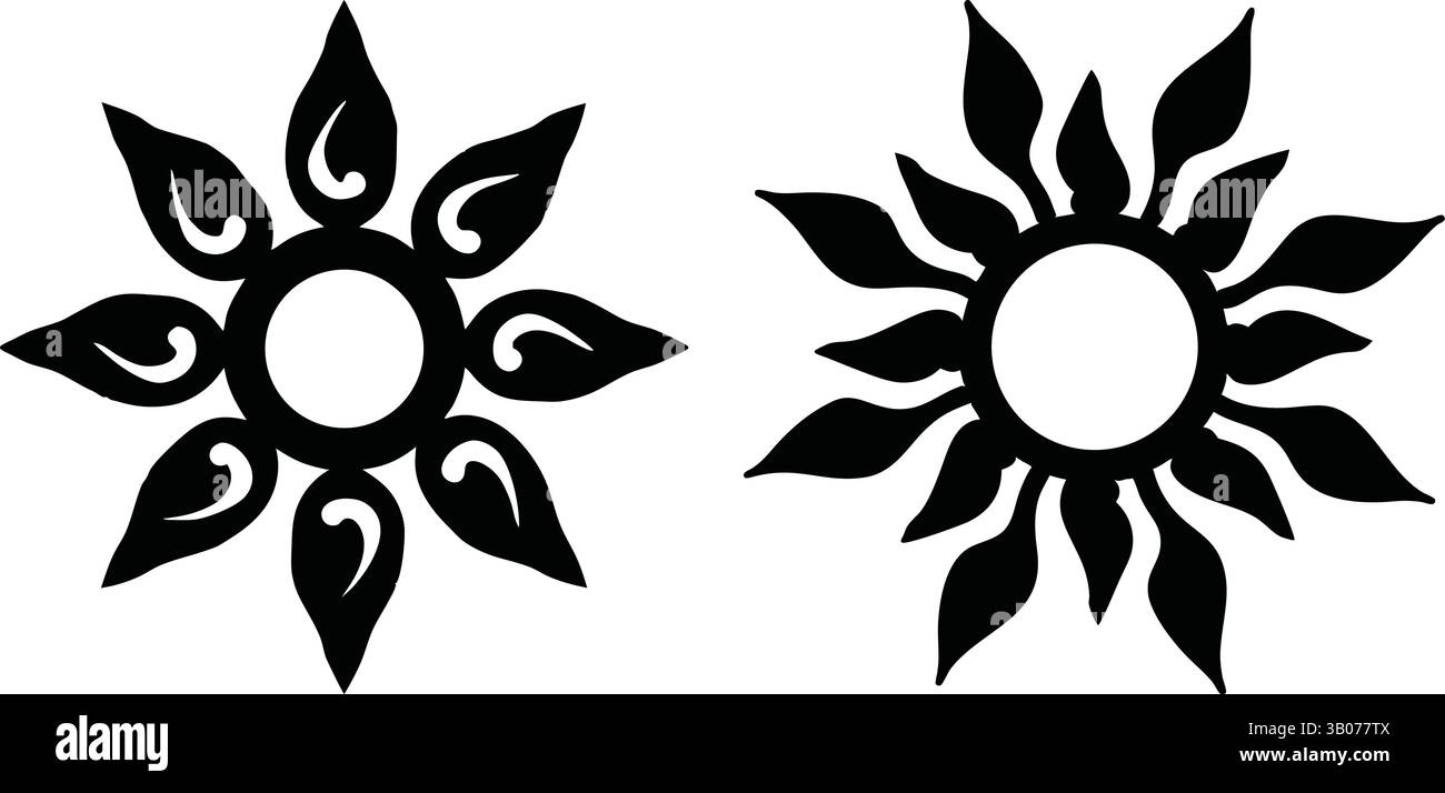 Tribal Sun Designs - symboles solaires abstraits et Art décoratif Illustration de Vecteur