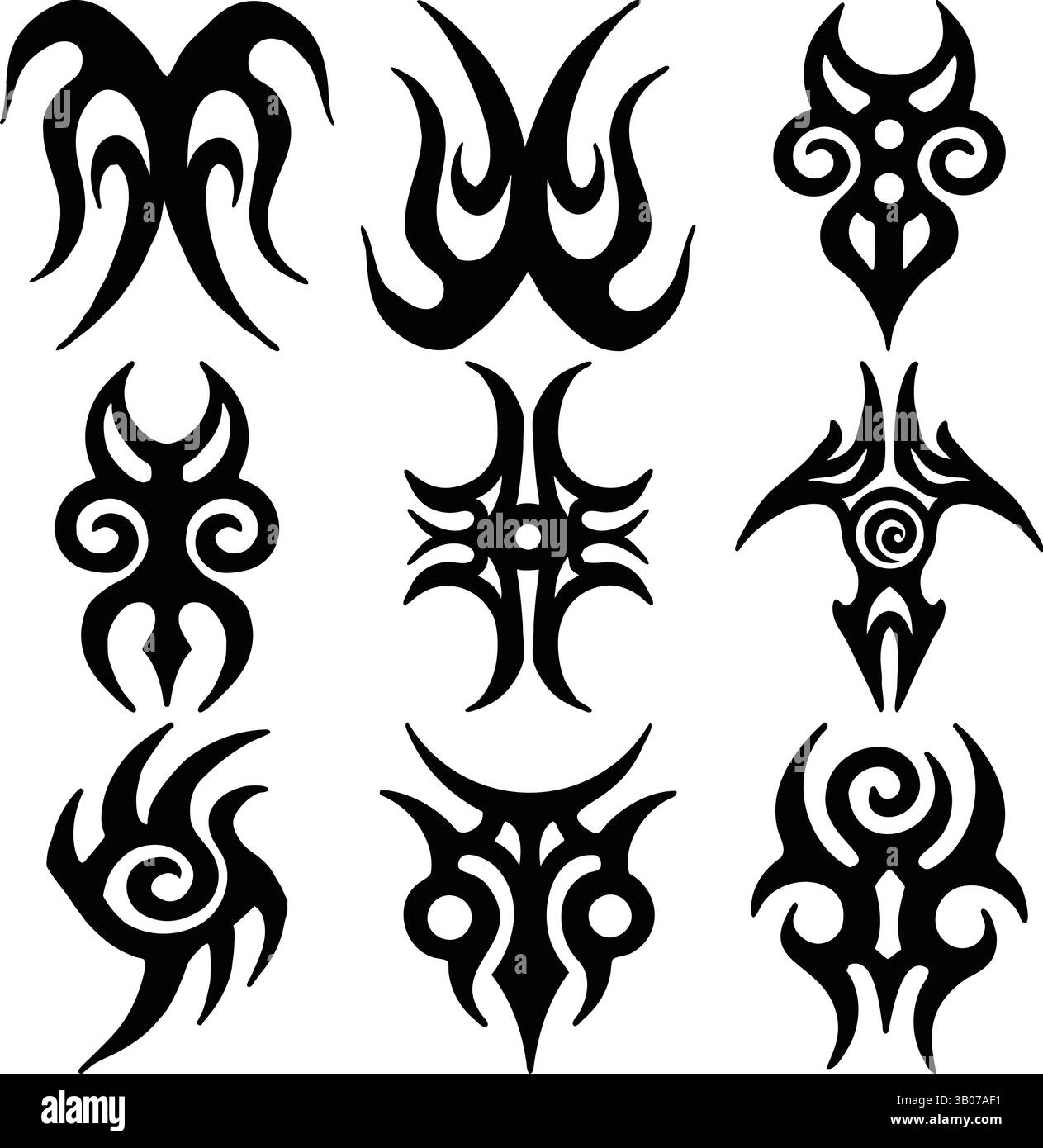 Motifs de tatouage tribal : symboles ethniques, Art abstrait et motifs décoratifs Illustration de Vecteur