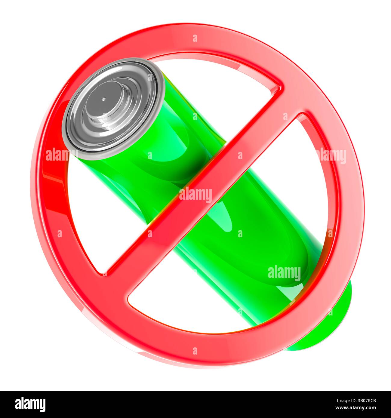 Signe interdit avec pile AA ou pile AA rechargeable, rendu 3D isolé sur fond blanc Banque D'Images