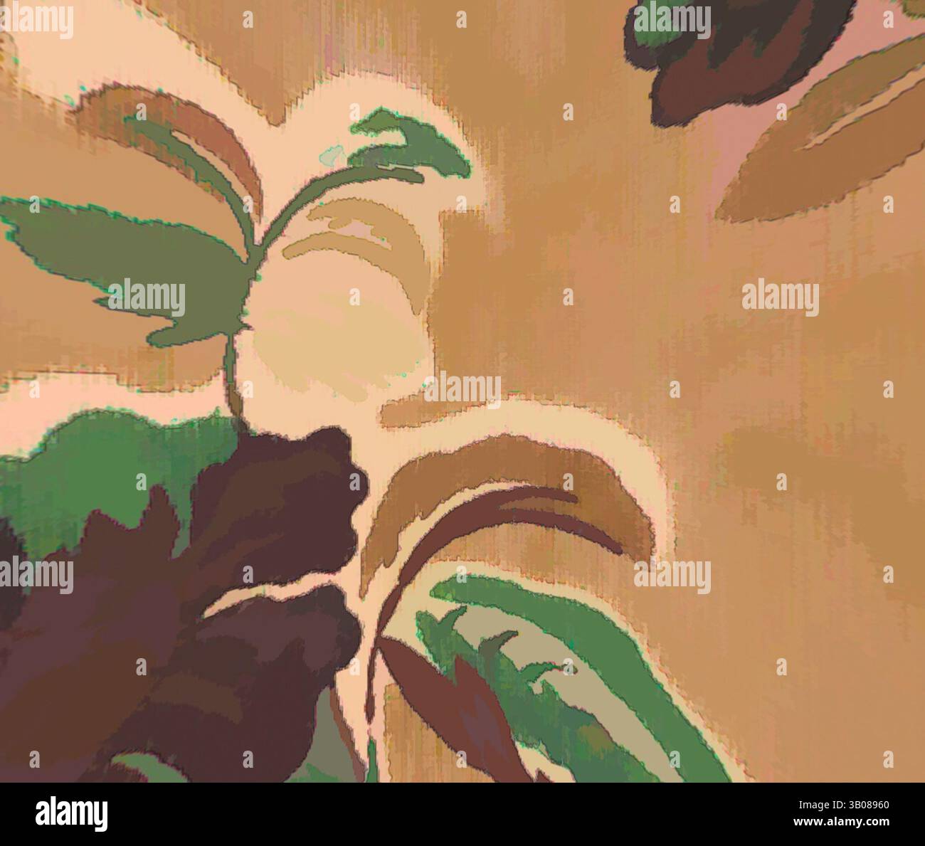 Un design vibrant avec des feuilles tourbillonnantes et des formes douces et arrondies, en interaction avec les tons chauds et les contrastes subtils. Les formes organiques créent un sentiment de mouvement et de profondeur, évoquant un thème botanique., Un design circulaire avec un motif floral avec des feuilles et des fleurs dans des tons doux, sur un fond doux. L'arrangement évoque une esthétique vintage, mettant en valeur les détails complexes du feuillage. Art classique avec une touche moderne réinventé par Artotop, tissus français transformés, première moitié du XIXe siècle, art classique avec une touche moderne réinventé par Artotop Banque D'Images