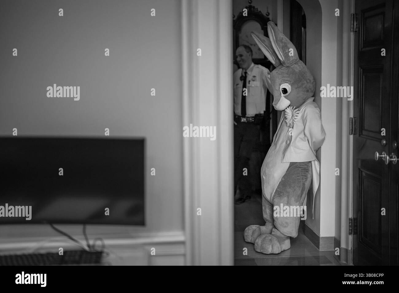21 avril 2025, Washington, District of Columbia, États-Unis : le lapin de Pâques se tient devant le bureau de l'huissier avant d'être présenté au rouleau d'œufs de Pâques annuel de la Maison Blanche, lundi 21 avril 2025, à la Maison Blanche. (Photo de Carlos Fyfe). (Crédit image : © Maison Blanche/ZUMA Press Wire) USAGE ÉDITORIAL SEULEMENT ! Non destiné à UN USAGE commercial ! Banque D'Images
