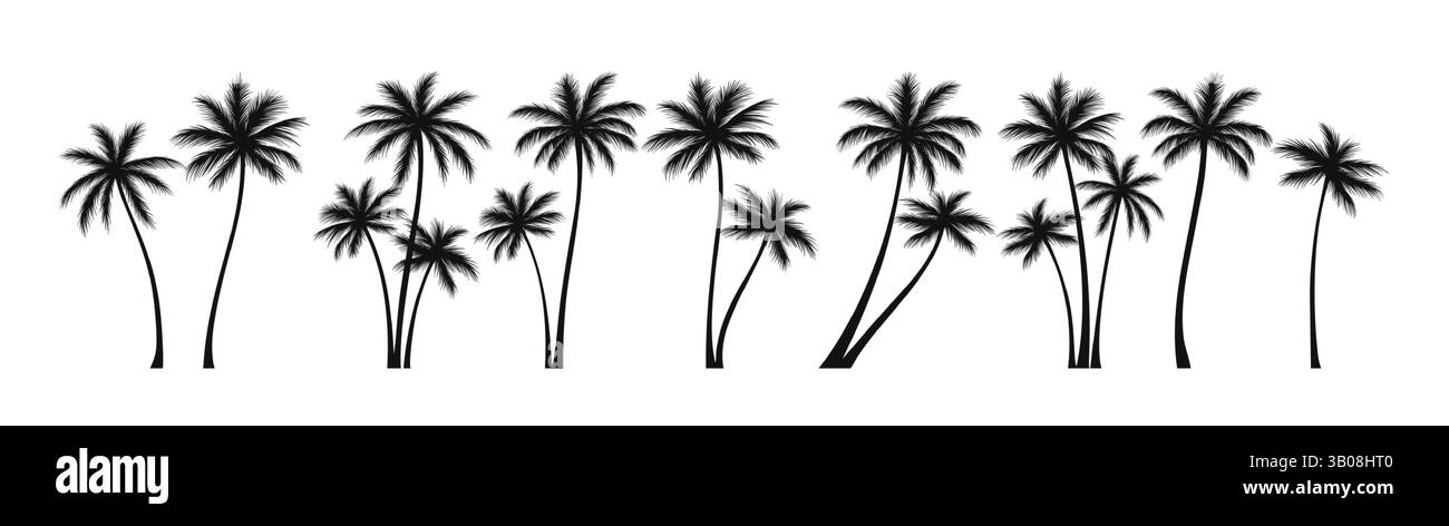 Illustration vectorielle de palmiers silhouettés disposés dans une rangée avec un design élégant et minimal idéal pour les arrière-plans tropicaux et des fins décoratives Illustration de Vecteur