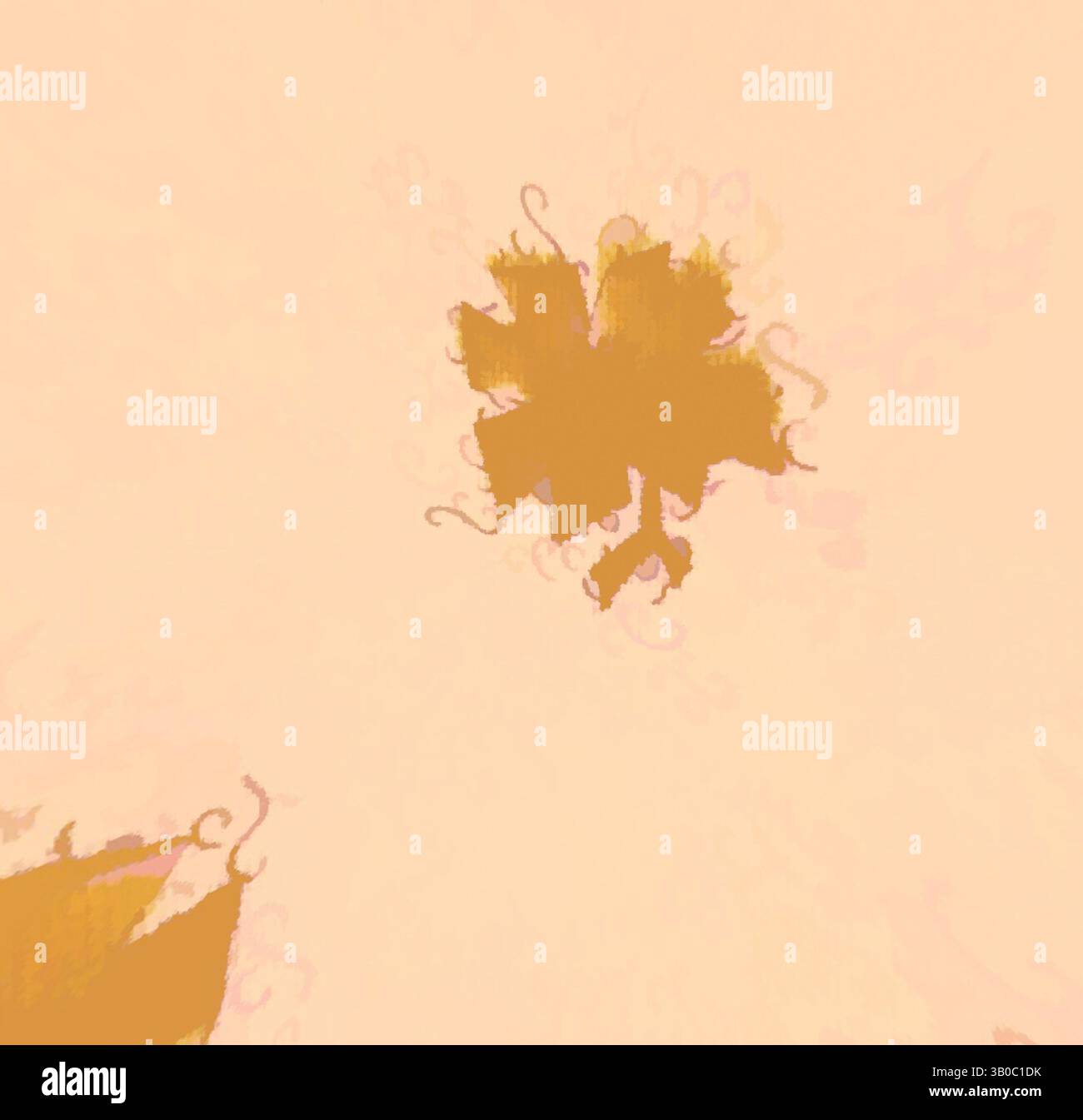 Une représentation abstraite aux formes tourbillonnantes et aux bords doux, avec un motif central qui ressemble à une fleur ou une feuille stylisée, enveloppé de tons chauds et discrets., Un arrangement circulaire avec des formes douces et organiques dans des tons chauds, rappelant des motifs floraux abstraits ou des formes naturelles, sur fond clair. Art classique avec une touche moderne réinventé par Artotop, tissus français transformés, première moitié du XIXe siècle, art classique avec une touche moderne réinventé par Artotop Banque D'Images