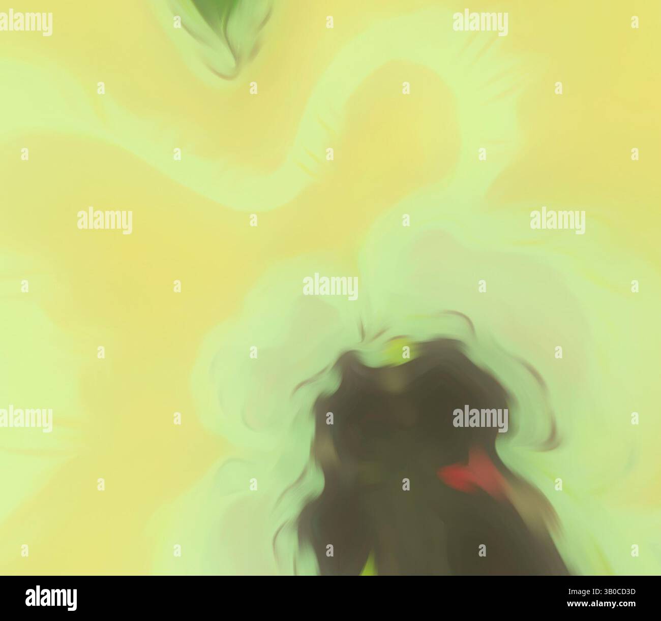 Une représentation abstraite avec des formes douces et fluides dans un mélange harmonieux de jaune et de vert, évoquant un sentiment de calme et de tranquillité. Des notes subtiles de tons plus sombres créent de la profondeur et de l'intrigue, invitant à un regard de plus près., Une composition circulaire et abstraite avec des motifs doux et tourbillonnants et des teintes discrètes, évoquant un sentiment de formes organiques et de motifs inspirés de la nature. Les feuilles vertes délicates et les centres sombres suggèrent un thème floral ou botanique, créant une expérience visuelle tranquille et harmonieuse. Art classique avec une touche de modernité réinventé par Artotop, a transformé les tissus français, première moitié de la Banque D'Images