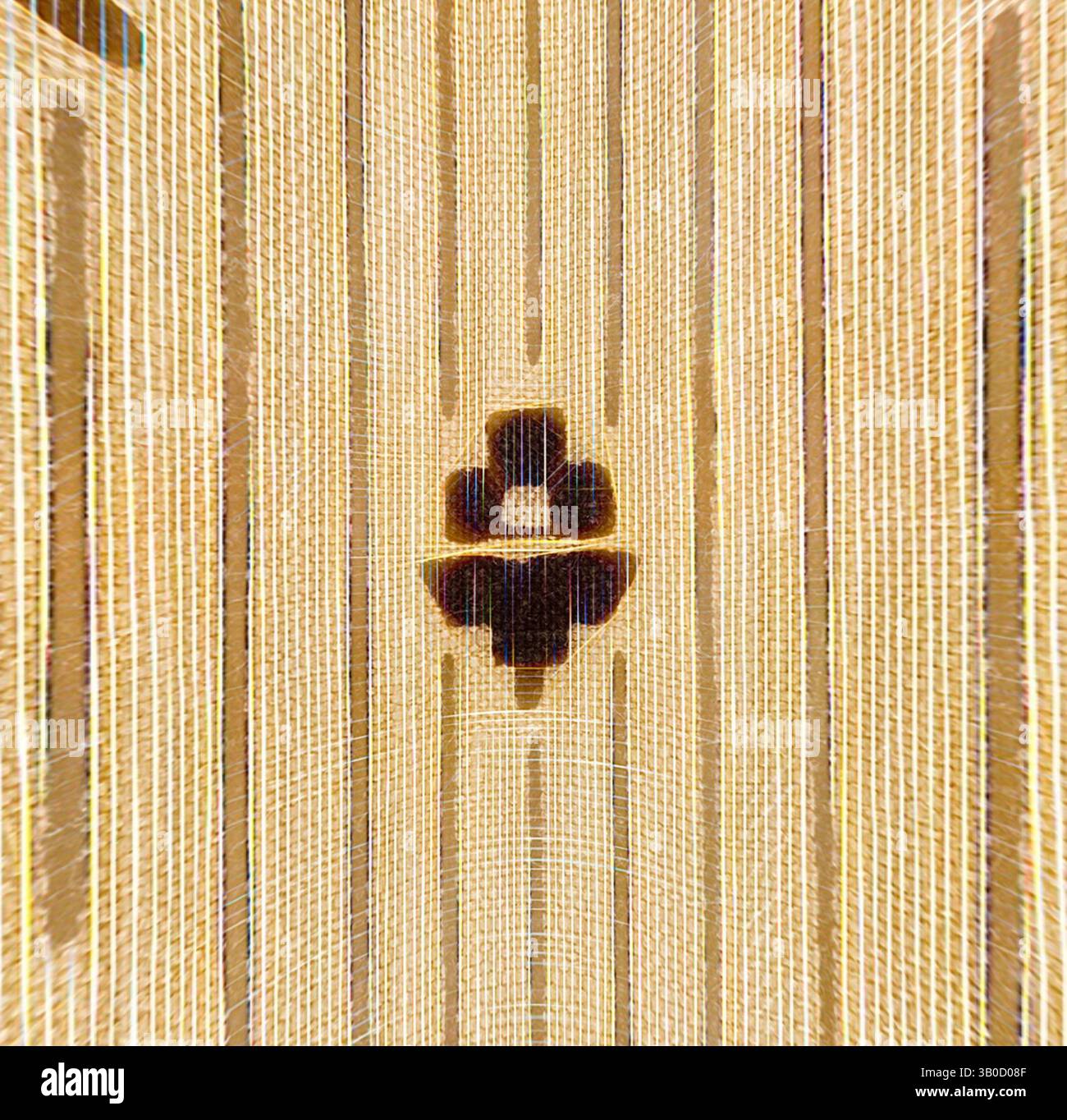 Un motif abstrait avec des lignes verticales dans différentes nuances, avec une forme centrale qui ressemble à une fleur stylisée ou un emblème, créant une sensation de profondeur et de mouvement., Un motif floral délicat avec des fleurs stylisées et des formes géométriques sur un fond texturé, créant un design élégant et d'inspiration vintage. Art classique avec une touche moderne réinventé par Artotop, tissus français transformés, première moitié du XIXe siècle, art classique avec une touche moderne réinventé par Artotop Banque D'Images