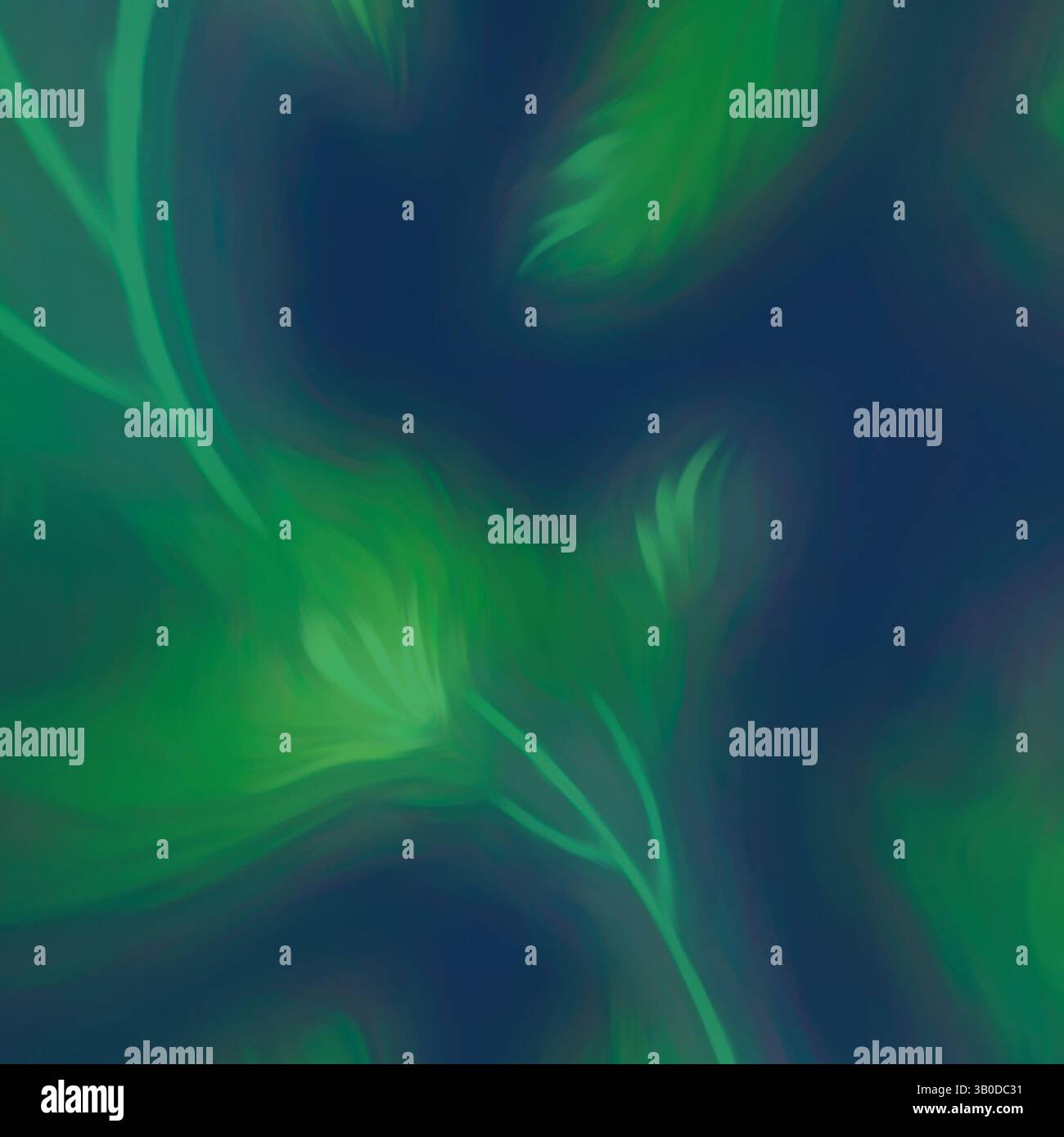Les teintes tourbillonnantes de vert et de bleu se mélangent, créant une composition douce et abstraite qui évoque un sentiment de tranquillité et de mouvement. Des formes délicates et feuillues émergent, suggérant un lien avec la nature., Un design circulaire mettant en vedette un feuillage vert tourbillonnant sur un fond bleu profond, créant une atmosphère apaisante et organique. Art classique avec une touche moderne réinventé par Artotop, tissus français transformés, première moitié du XIXe siècle, art classique avec une touche moderne réinventé par Artotop Banque D'Images