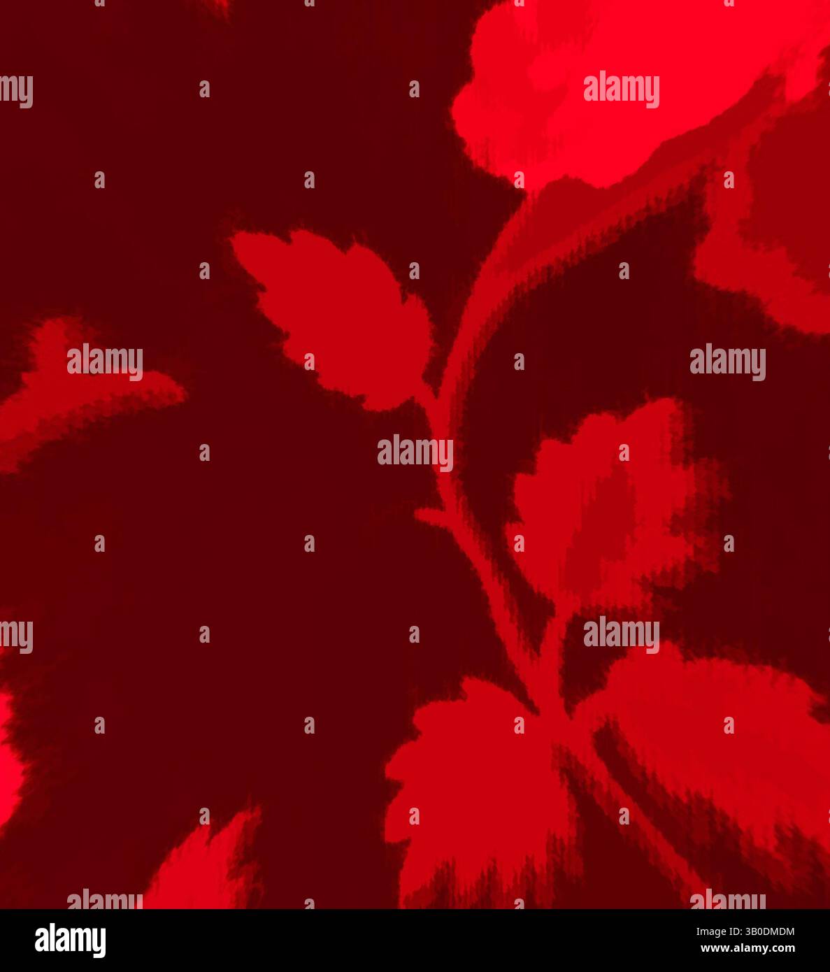 Un motif vibrant avec des feuilles stylisées et des éléments floraux, évoquant un sentiment d'audace et d'énergie. Les teintes riches créent une toile de fond saisissante, mettant en valeur les formes naturelles., Un design rond avec des roses rouges éclatantes entrelacées avec un feuillage riche sur un fond marron profond, créant un motif floral saisissant. Art classique avec une touche moderne réinventé par Artotop, tissus français transformés, première moitié du XIXe siècle, art classique avec une touche moderne réinventé par Artotop Banque D'Images