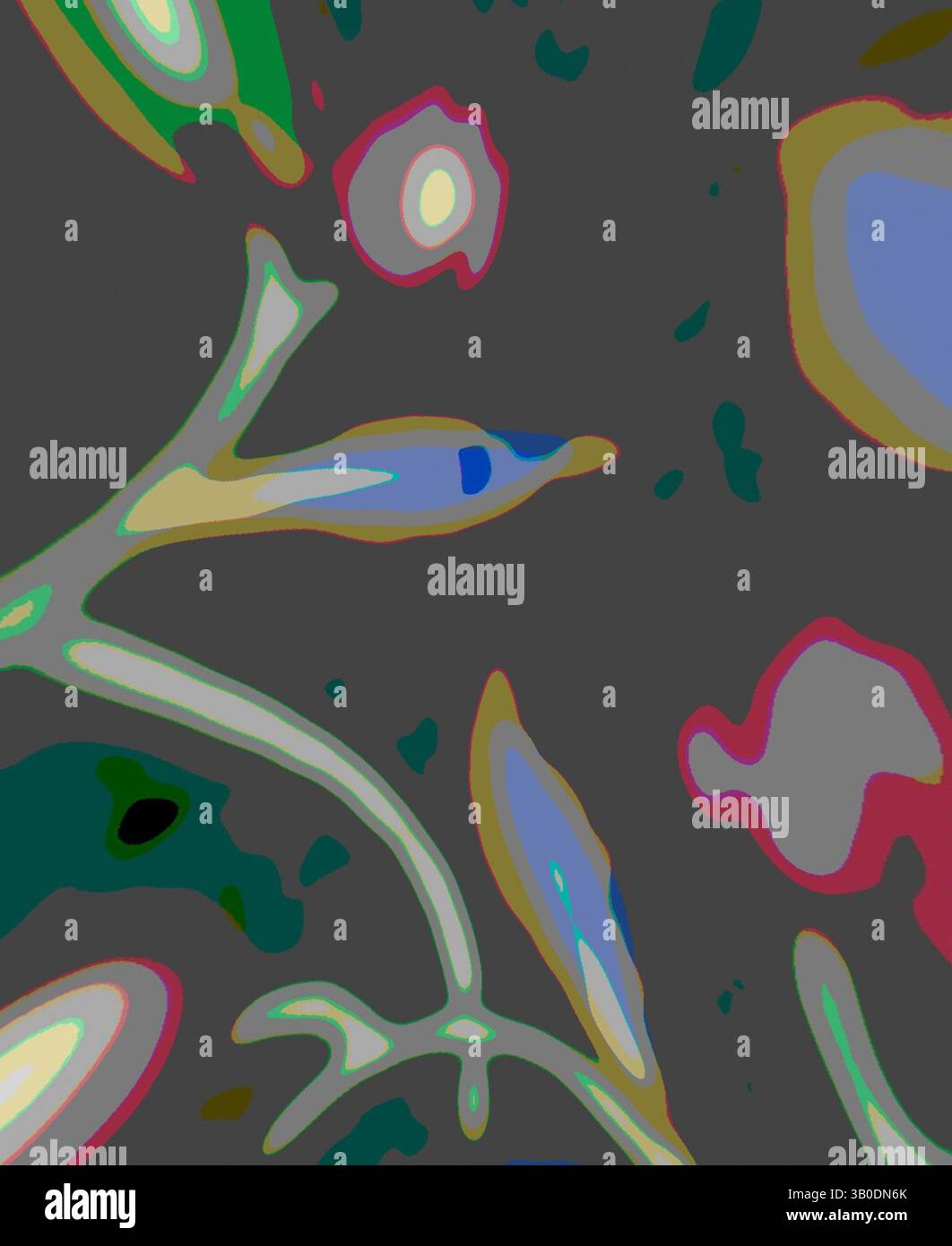 Un arrangement vibrant de formes organiques abstraites et de lignes fluides, infusé d'un mélange de couleurs qui suggèrent un thème botanique vivant. L'interaction des formes crée une composition dynamique et fantaisiste qui rappelle la nature., Une plaque décorative avec un motif floral, avec des couleurs vibrantes et des détails complexes représentant des feuilles et des fleurs sur un fond sombre. Art classique avec une touche moderne réinventé par Artotop, tissus français transformés, première moitié du XIXe siècle, art classique avec une touche moderne réinventé par Artotop Banque D'Images