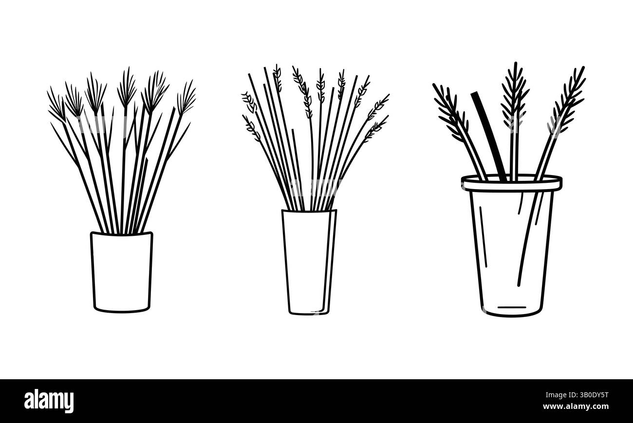 Un dessin de ligne vectorielle simple d'un bouquet d'herbe, contour, silhouette, vecteur, illustration, isolé sur fond blanc Illustration de Vecteur