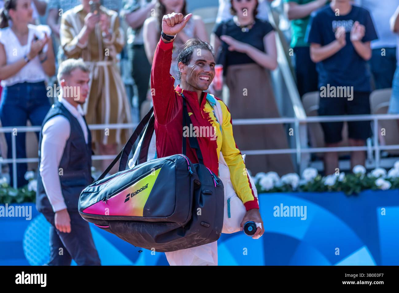 Rafael Nadal (El Matador) lors de sa dernière participation aux Jeux Olympiques de Paris 2024 sur le terrain 'Philippe Chatrier' à Roland Garros ( France ) Banque D'Images