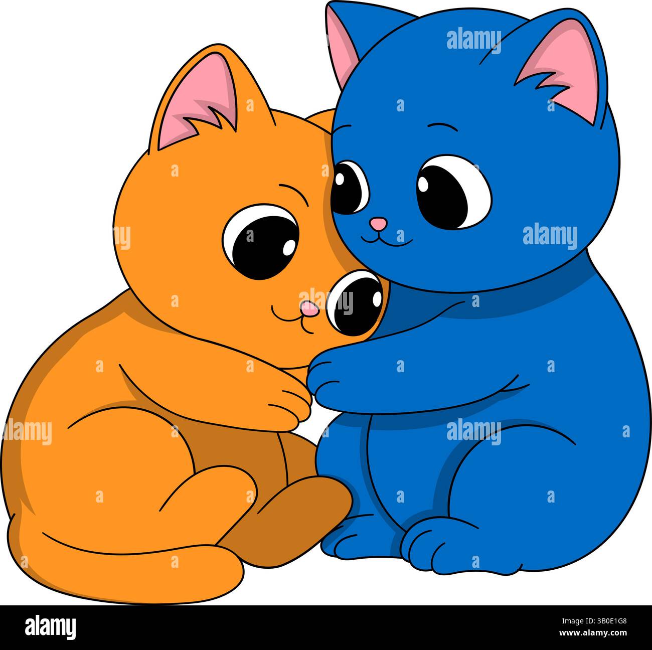 Illustration de style de dessin animé doux de deux chats adorables s'embrassant avec des expressions affectueuses. Illustration de Vecteur