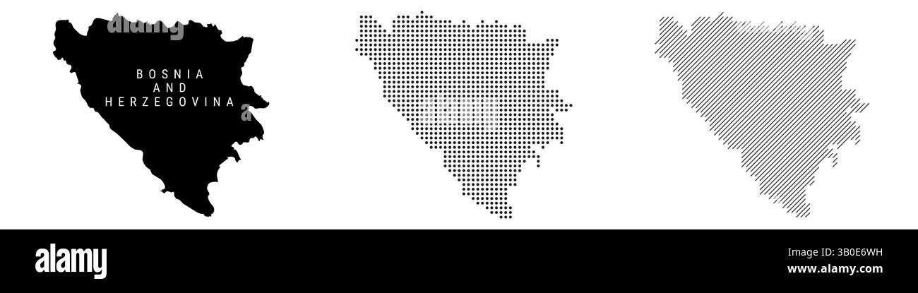 Bosnie-Herzégovine carte détaillée de silhouette, motif en pointillés et motif en lignes parallèles inclinées. Carte stylisée texturée bosniaque. illustration isoler Banque D'Images Bosnie-Herzégovine carte détaillée de silhouette, motif en pointillés et motif en lignes parallèles inclinées. Carte stylisée texturée bosniaque. illustration isoler Banque D'Images