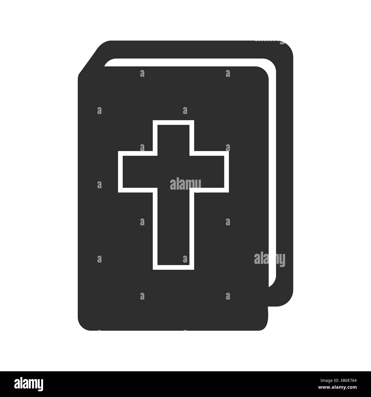 Bible avec une croix simple. Emblème d'une église locale. Illustration plate isolée sur fond blanc. Banque D'Images