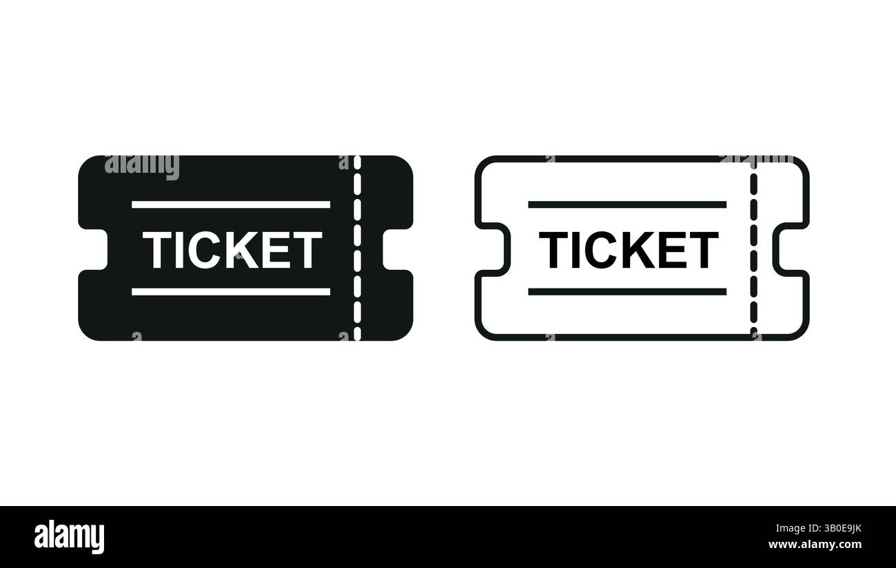 icônes de billet noir et blanc avec ligne pointillée pour les événements ou les entrées, conception minimale plate pour les bons, coupons ou entrée Illustration de Vecteur