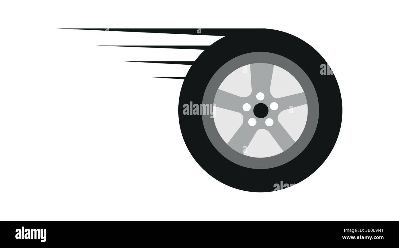 icône de roue de voiture en mouvement rapide dans un style plat avec des lignes de vitesse, un design simple et moderne pour les concepts automobiles Illustration de Vecteur
