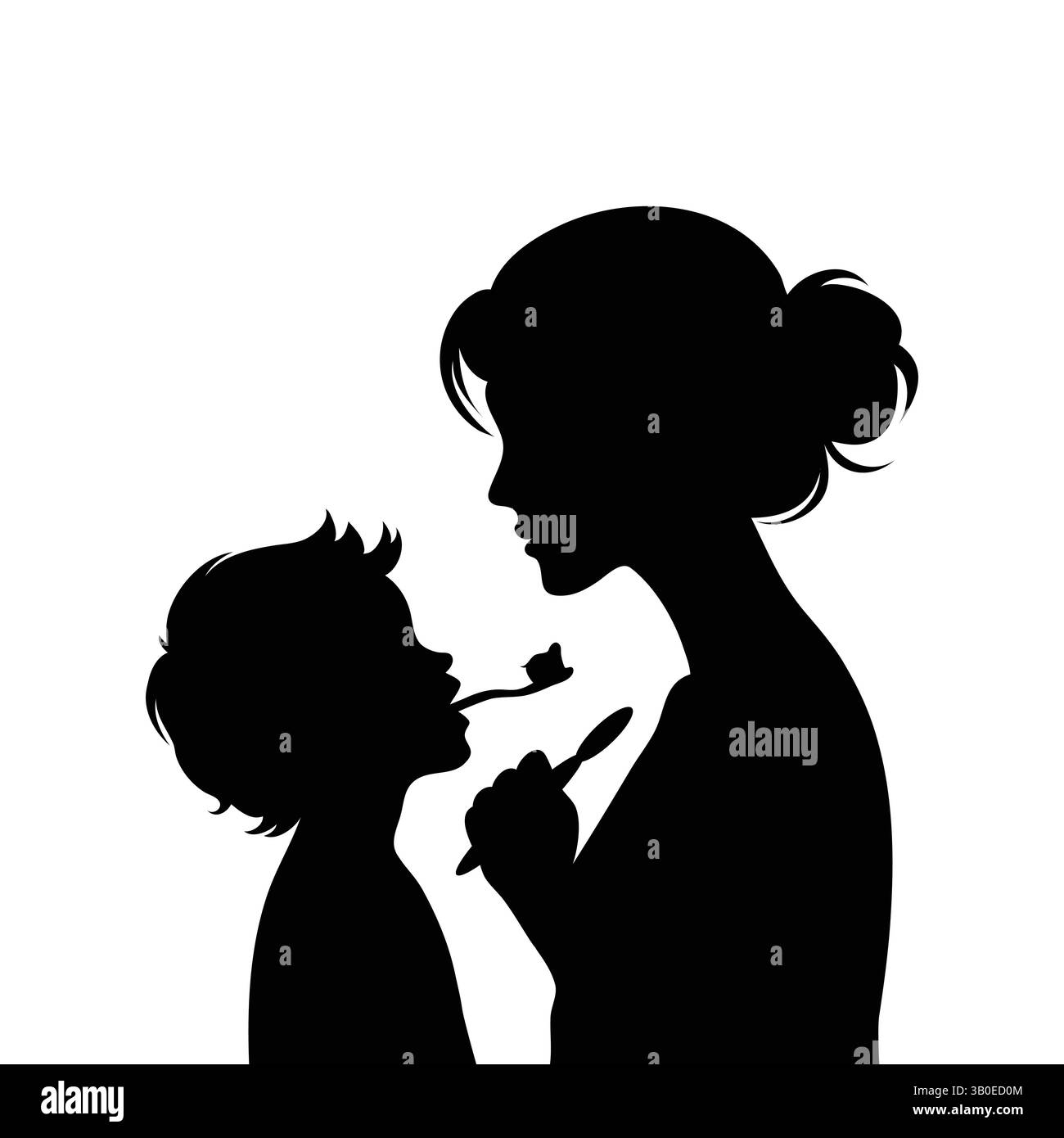 Silhouette de la mère et de l'enfant se brossant les dents, célébration de la fête des mères Illustration de Vecteur