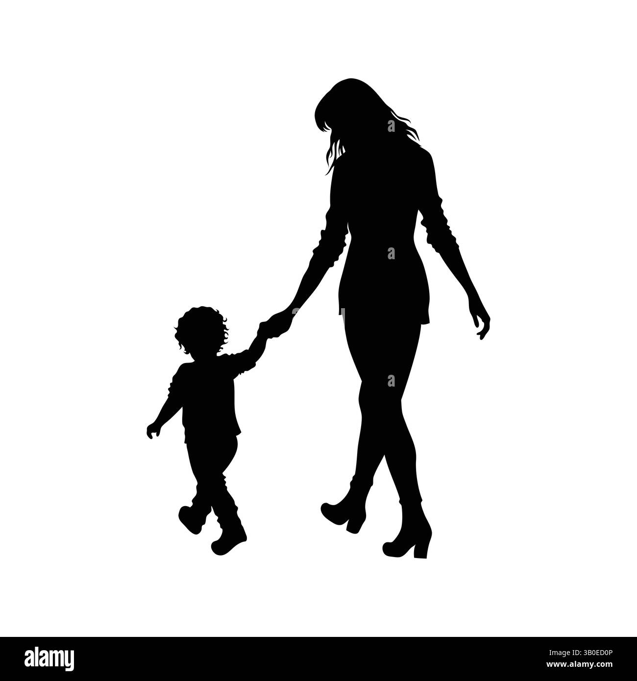 Mère et enfant marchant main dans la main Silhouette, célébration de la fête des mères Illustration de Vecteur