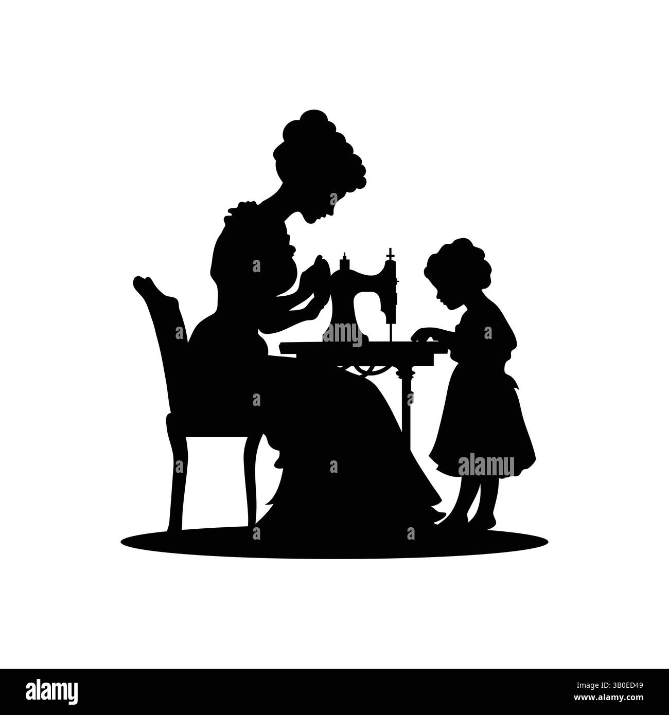 Silhouette vintage de la mère coudre avec sa fille – illustration vectorielle de liaison familiale Illustration de Vecteur