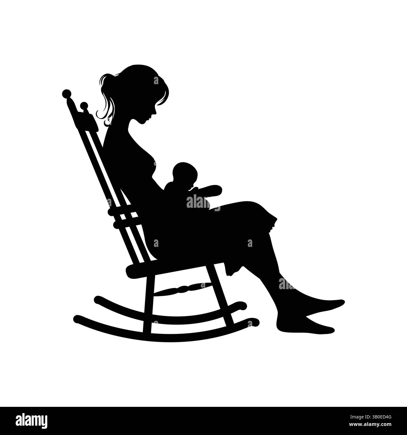 Silhouette de la mère infirmière bébé dans le fauteuil à bascule – illustration vectorielle du concept de fête des mères Illustration de Vecteur