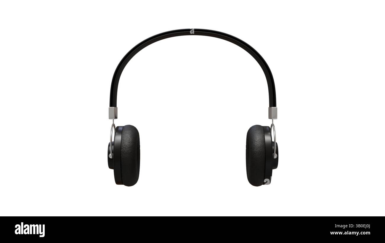 Casque sans fil modèle 3D sur un fond blanc, casque moderne noir élégant Banque D'Images