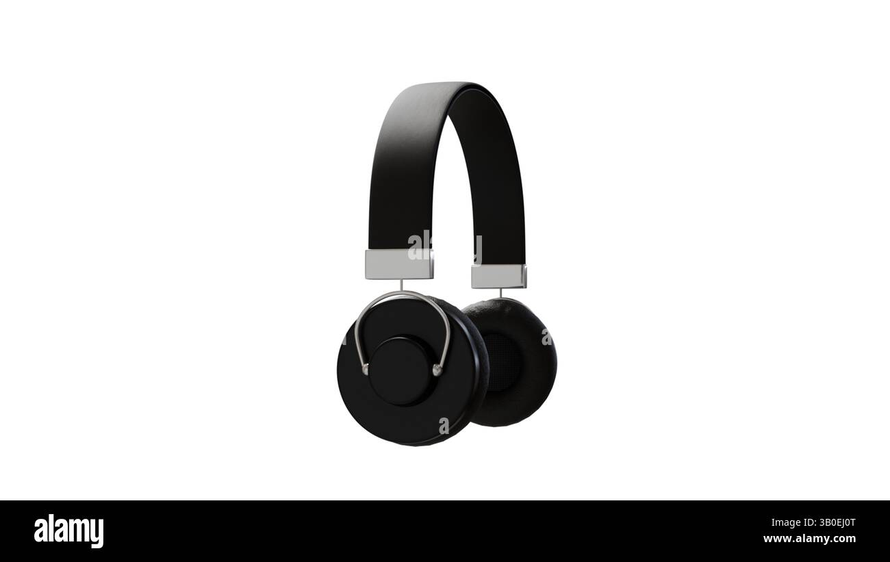 Casque sans fil modèle 3D sur un fond blanc, casque moderne noir élégant Banque D'Images