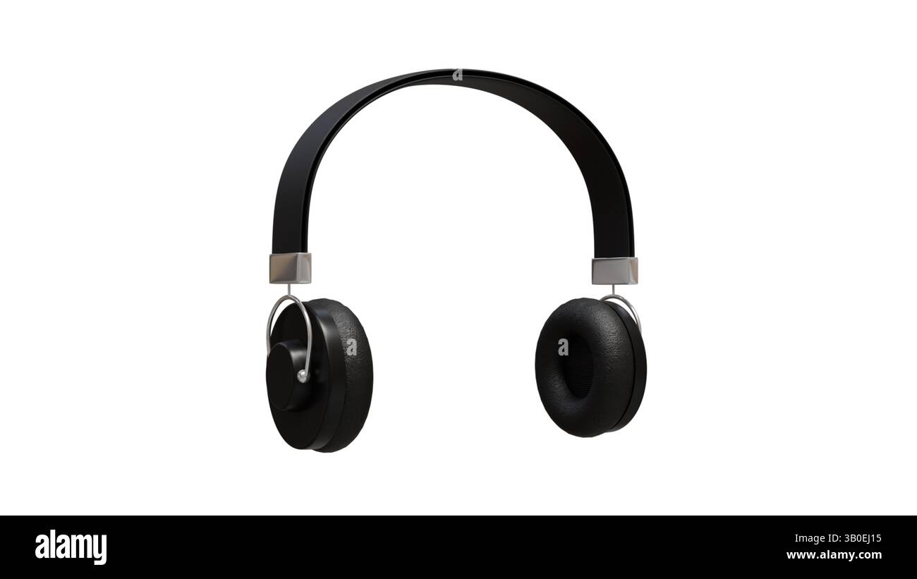 Casque sans fil modèle 3D sur un fond blanc, casque moderne noir élégant Banque D'Images