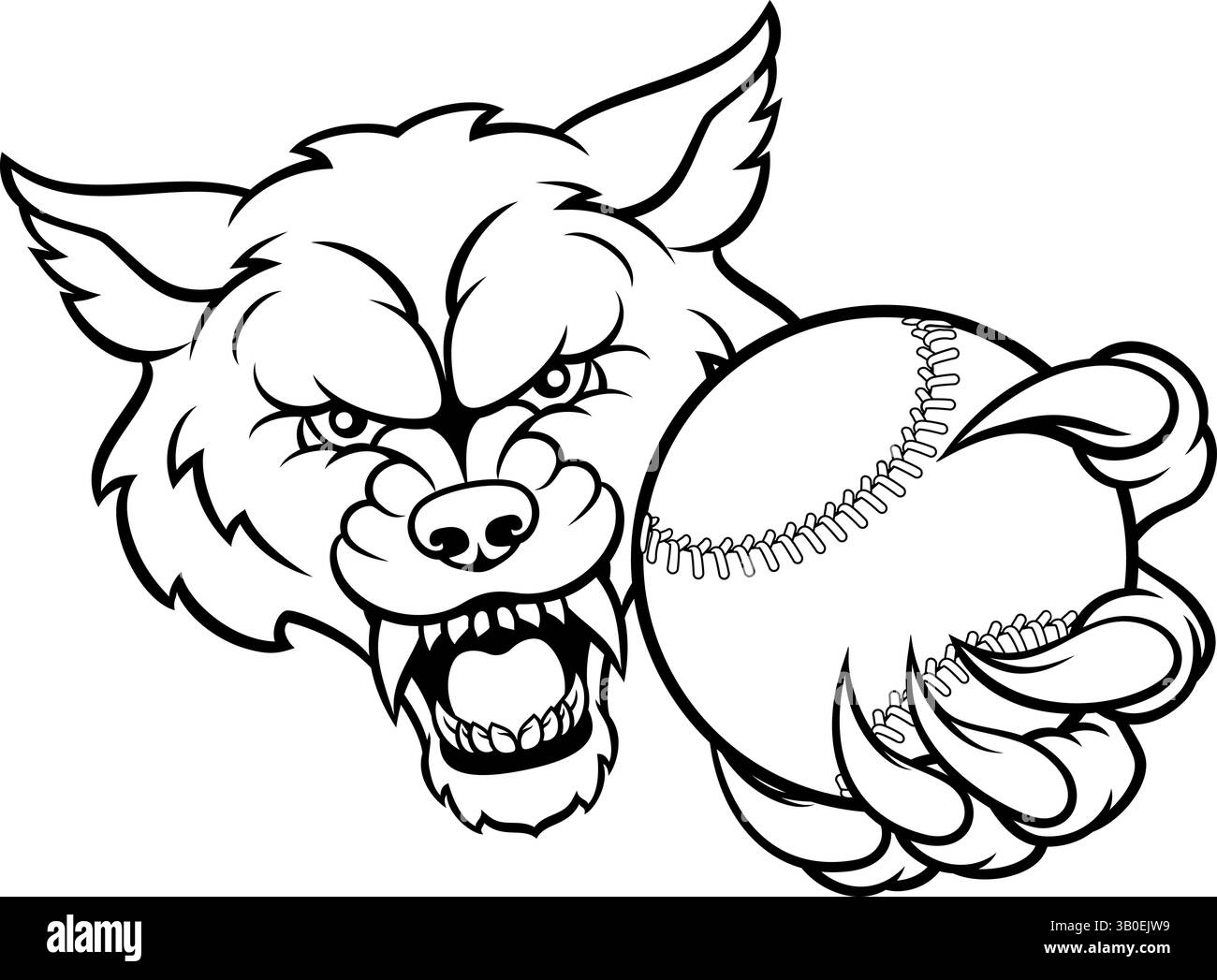 Mascotte de balle de baseball de cricket Wolf Holding Illustration de Vecteur