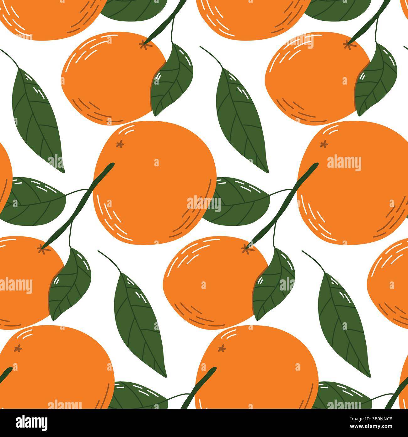 Motif sans couture d'oranges stylisées avec des feuilles vertes sur fond blanc Illustration de Vecteur