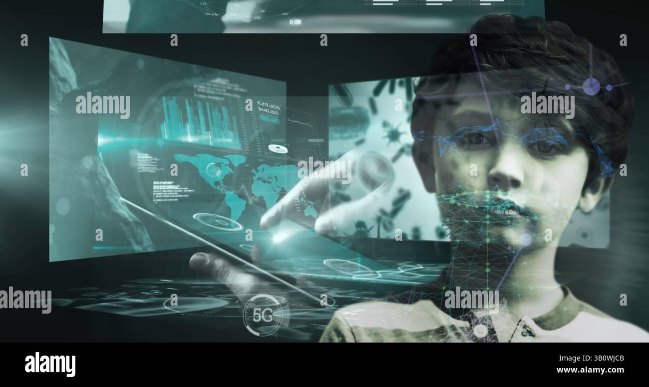 Image du traitement des données sur un garçon caucasien Banque D'Images