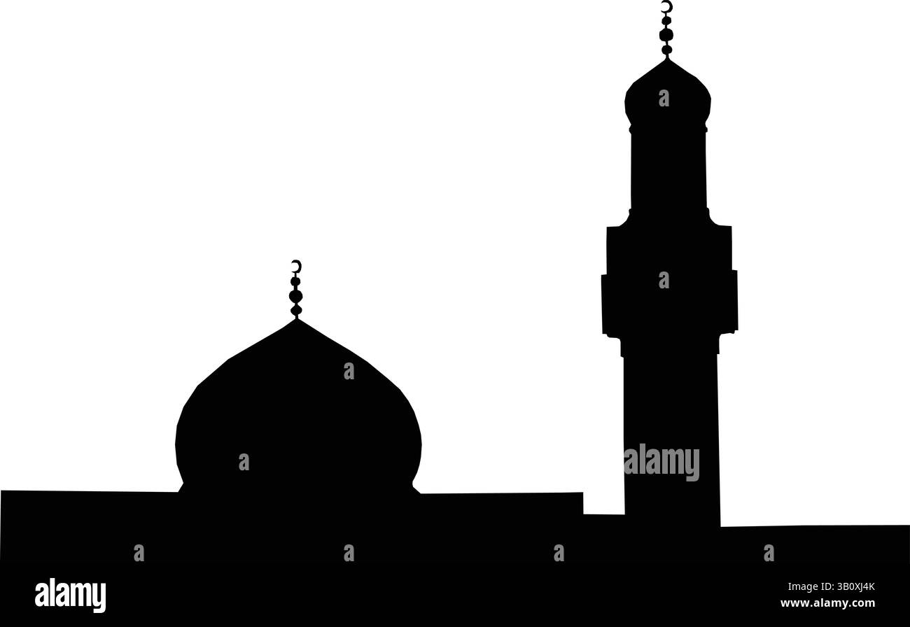 Silhouette d'une mosquée islamique avec Dôme et Minaret Illustration de Vecteur