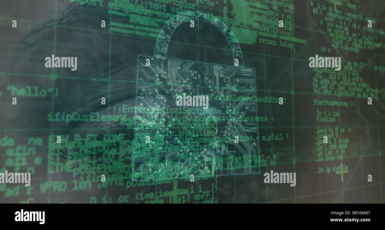 Image de l'interface numérique avec cadenas de sécurité sur l'œil humain Banque D'Images