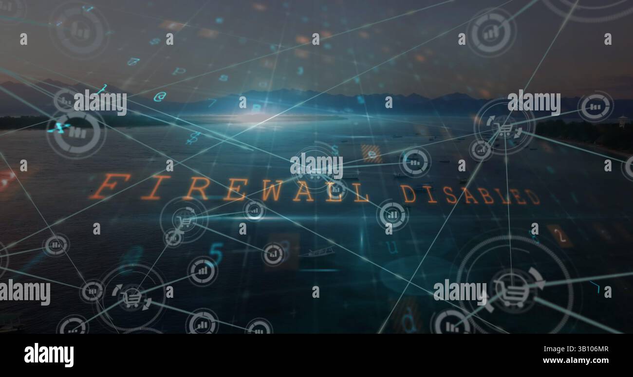 Illustration d'un texte d'avertissement et d'un réseau de connexions en mode paysage Banque D'Images