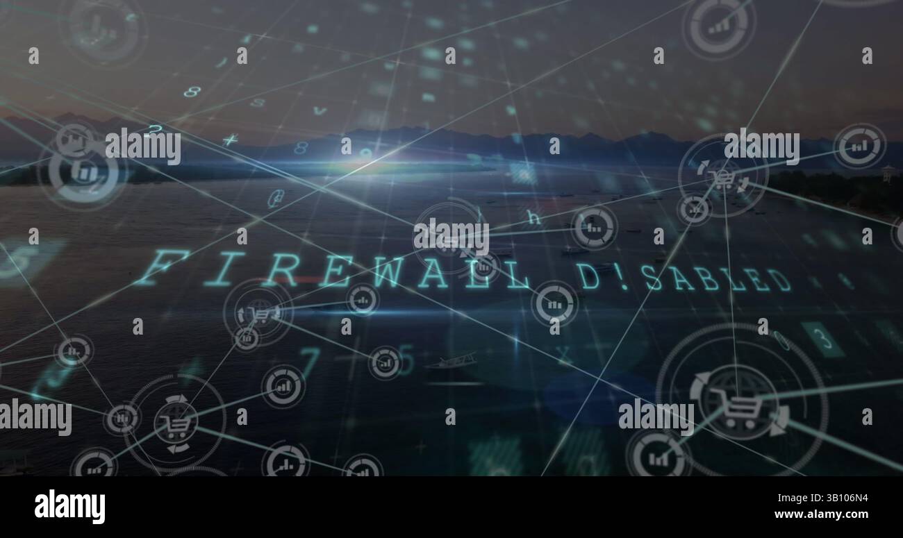 Illustration d'un texte d'avertissement et d'un réseau de connexions en mode paysage Banque D'Images