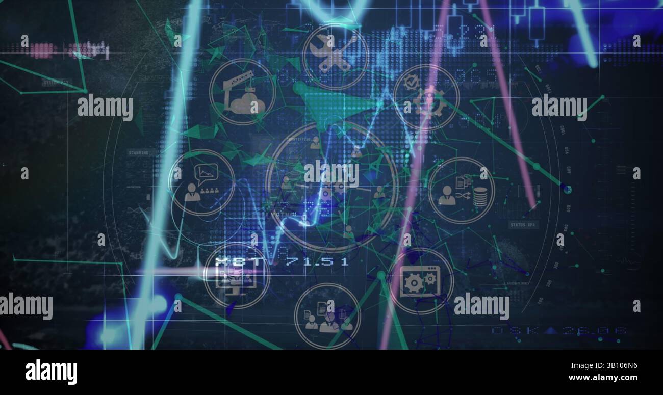 Image de l'interface numérique et du réseau de connexions sur fond bleu Banque D'Images