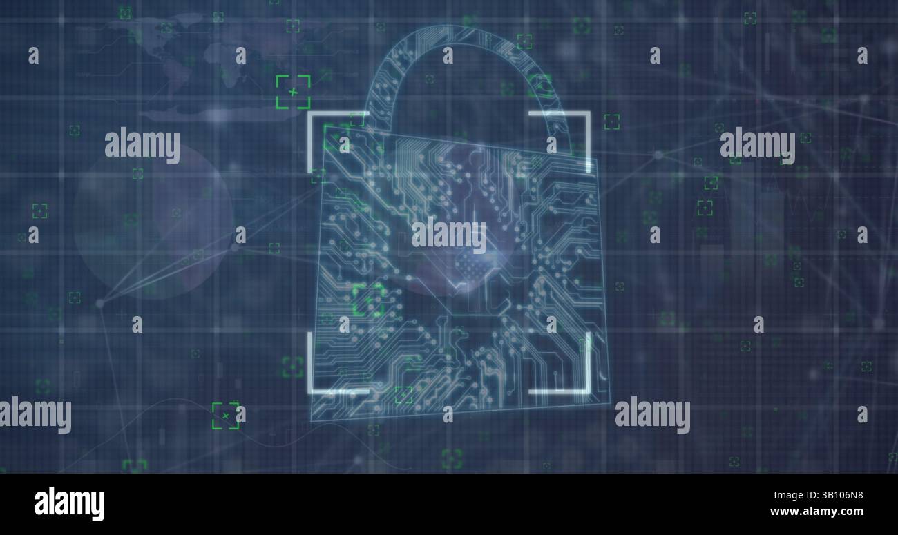 Illustration de l'interface numérique avec cadenas de sécurité sur fond sombre Banque D'Images