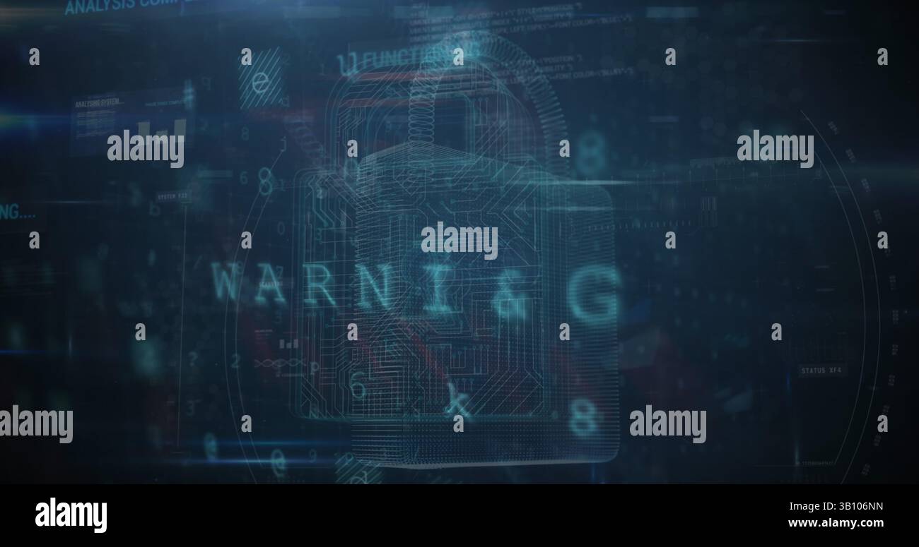 Illustration de l'interface numérique avec cadenas de sécurité sur fond sombre Banque D'Images