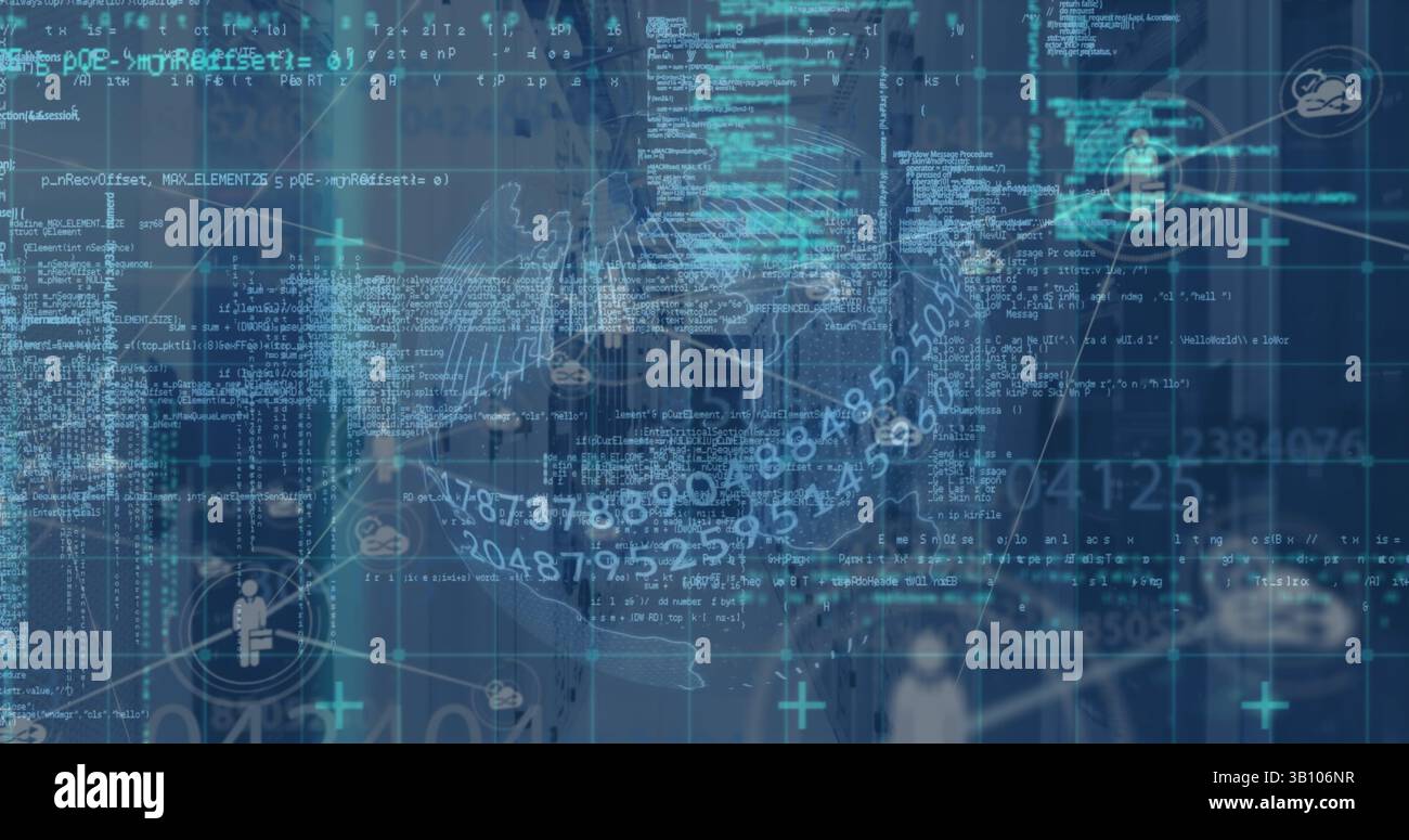 Illustration d'un texte d'avertissement et d'un réseau de connexions sur fond bleu Banque D'Images