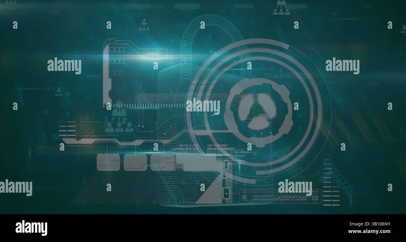 Image du traitement des données et du réseau de connexions sur fond bleu Banque D'Images