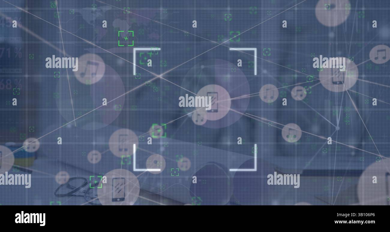 Image de l'interface numérique avec le réseau de connexions sur la salle des serveurs Banque D'Images