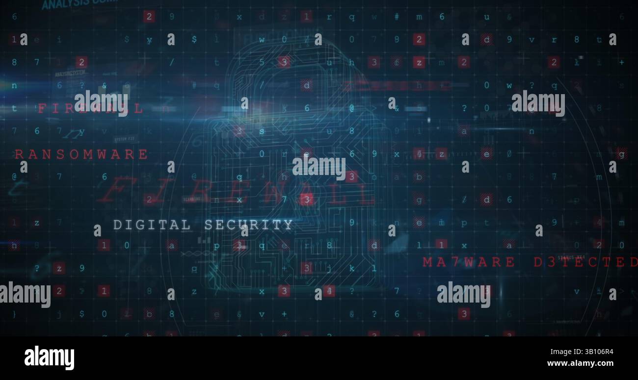 Illustration de l'interface numérique avec cadenas de sécurité sur fond sombre Banque D'Images