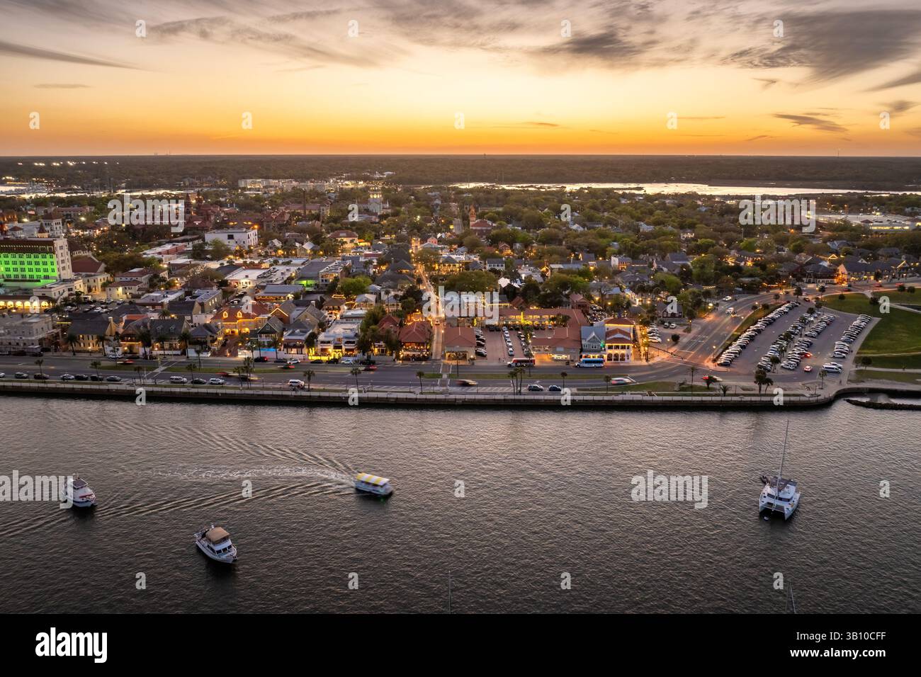 Vue aérienne de Augustine, Floride. Ancienne architecture historique de la ville américaine. Panorama urbain des États-Unis Banque D'Images