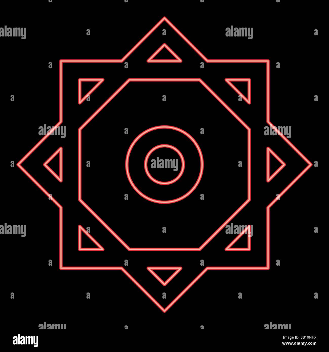 Symbole de néon Rub el Hizb Islam Ramadan équilibre de dynamique statique géométrie sacrée rouge illustration vectorielle image de style plat lumière Illustration de Vecteur