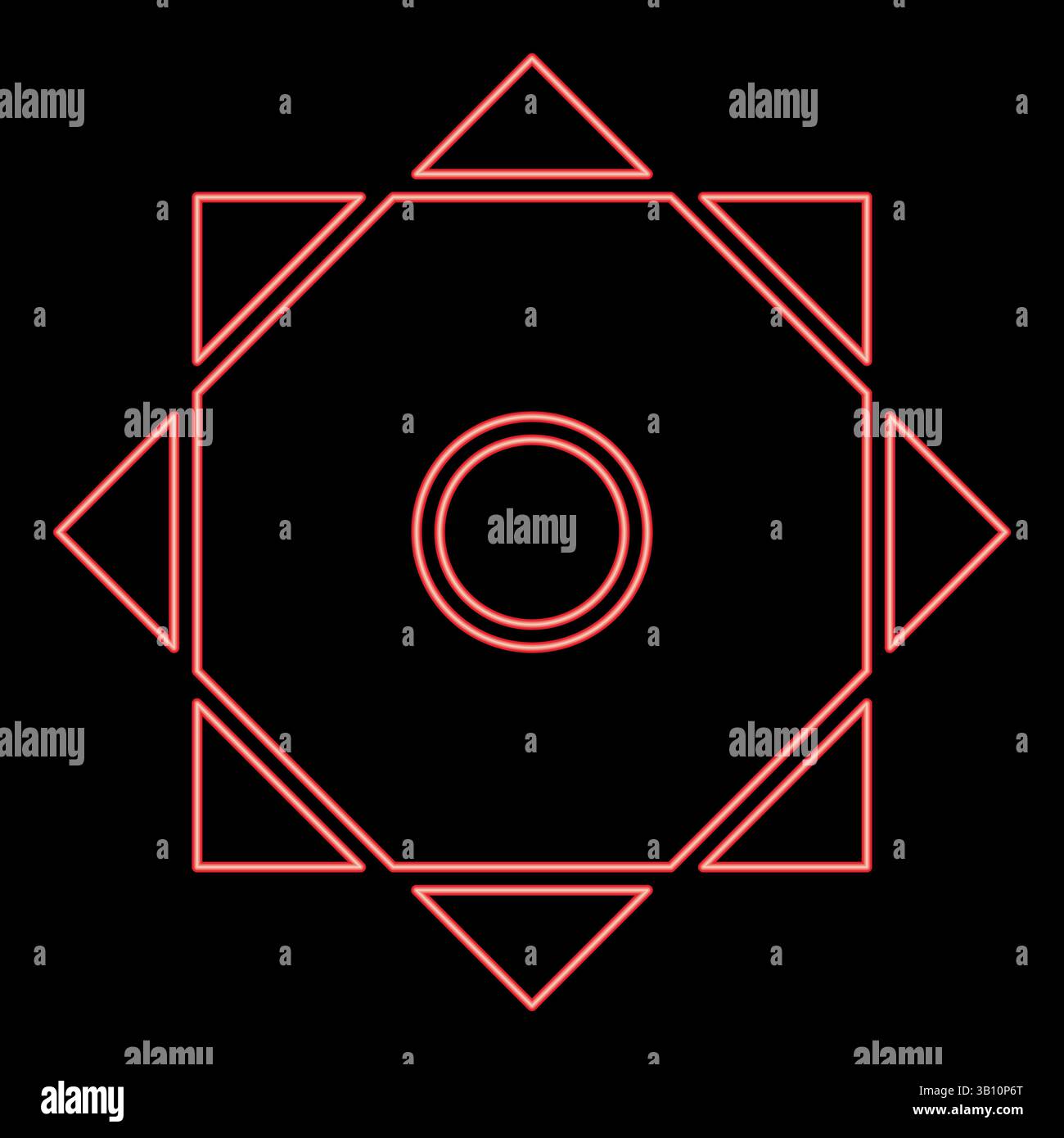 Symbole de néon Rub el Hizb Islam Ramadan équilibre de dynamique statique géométrie sacrée rouge illustration vectorielle image de style plat lumière Illustration de Vecteur