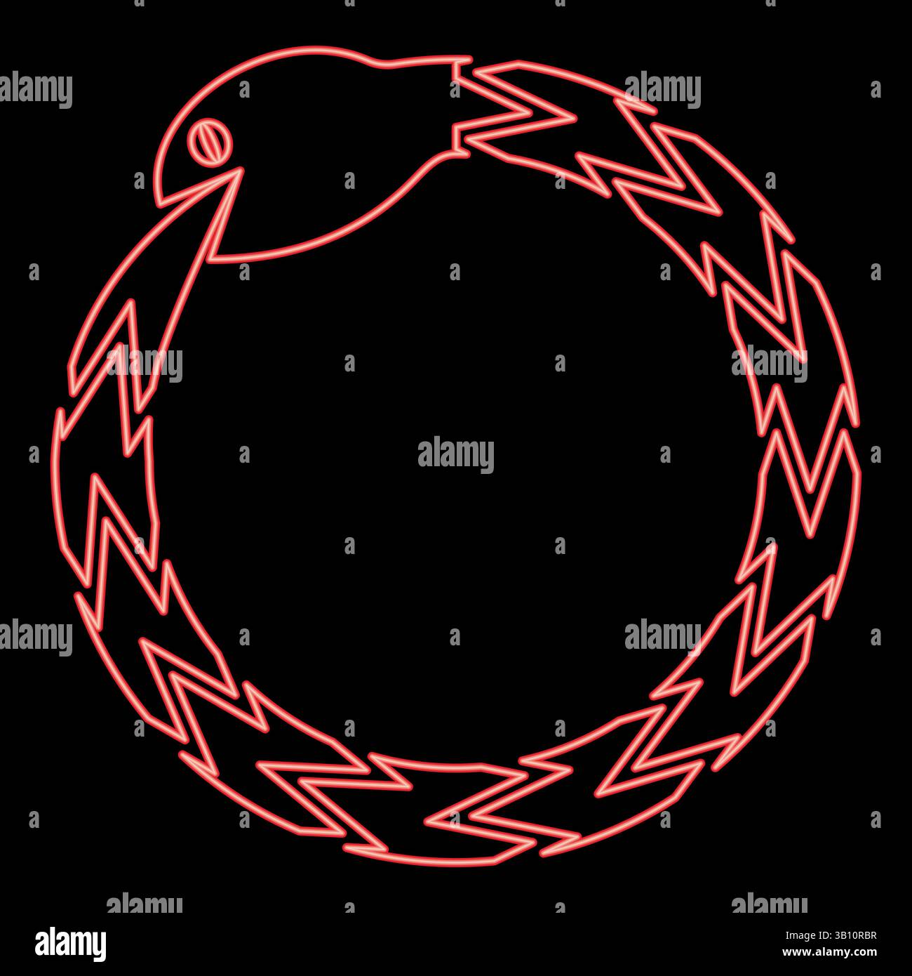 Néon uroboros Zhulong serpent mangeant sa propre queue enroulée dans l'anneau Ouroboros serpent rouge couleur vecteur illustration image plat style lumière Illustration de Vecteur
