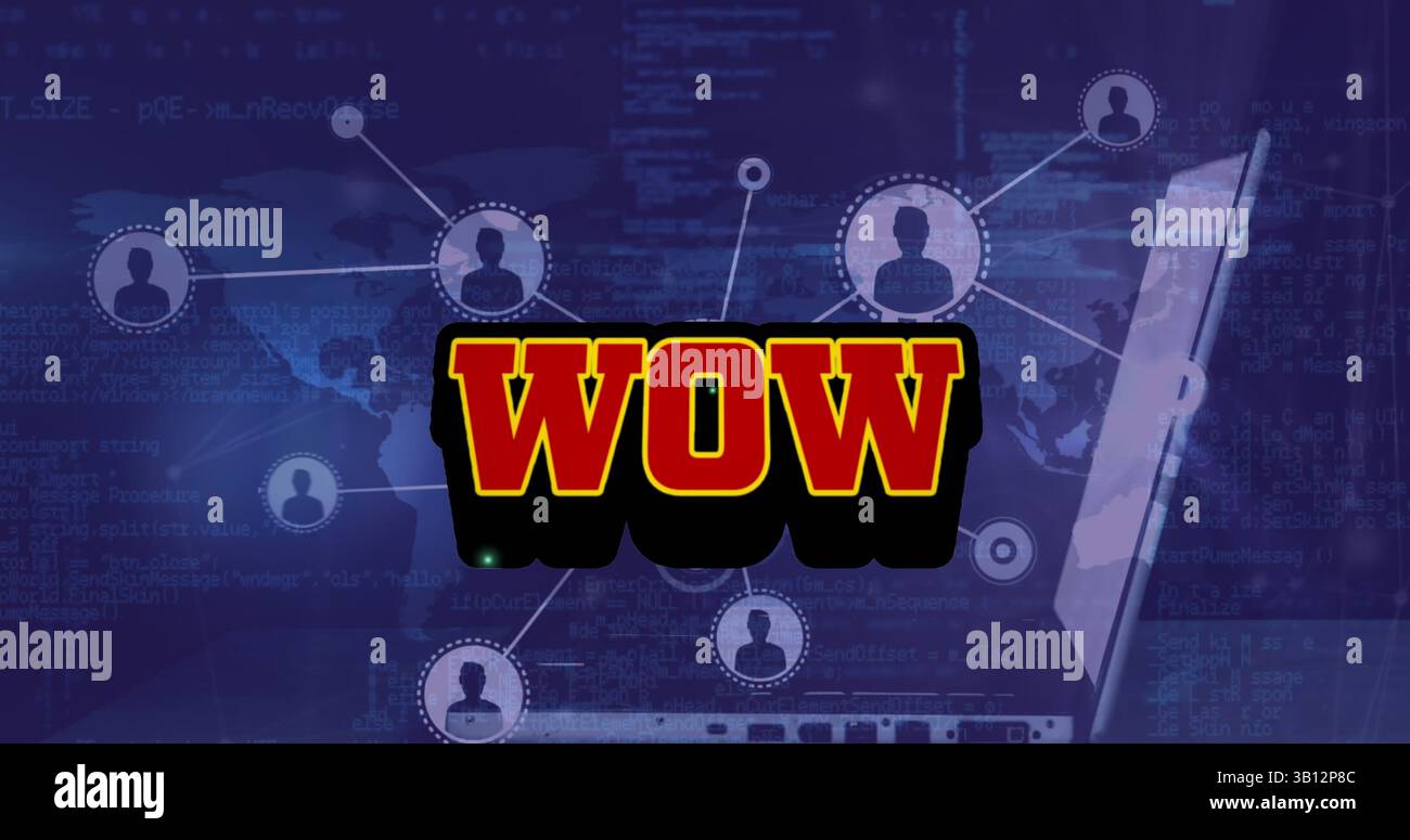 Image de wow texte sur le réseau de connexions et de traitement de données Banque D'Images