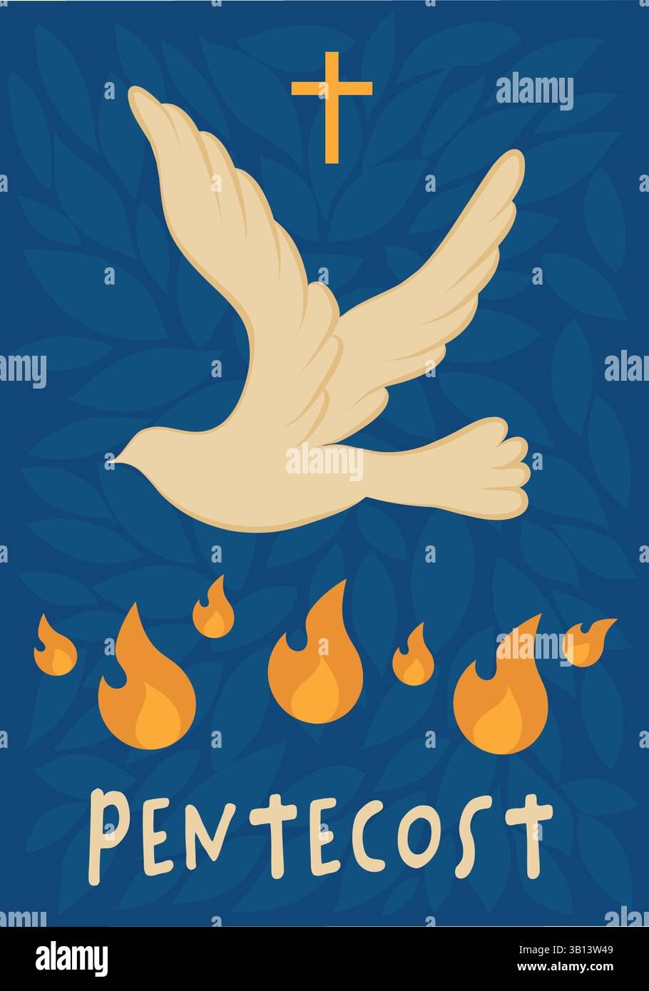 Flamme de colombe de Pentecôte symbole de feu Saint-esprit religion chrétienne. Célébration de la Pentecôte Illustration de Vecteur