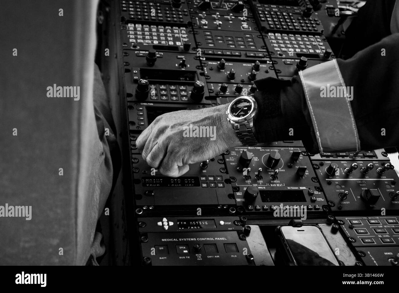 cockpit d'un hélicoptère en gros plan Banque D'Images