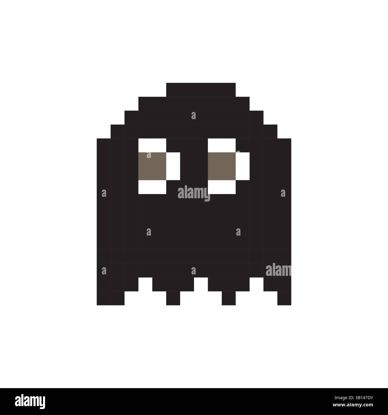 Icône pixel fantôme. Caractère noir rétro. Forme ennemie du jeu. Figure sinistre vectorielle. Illustration de Vecteur